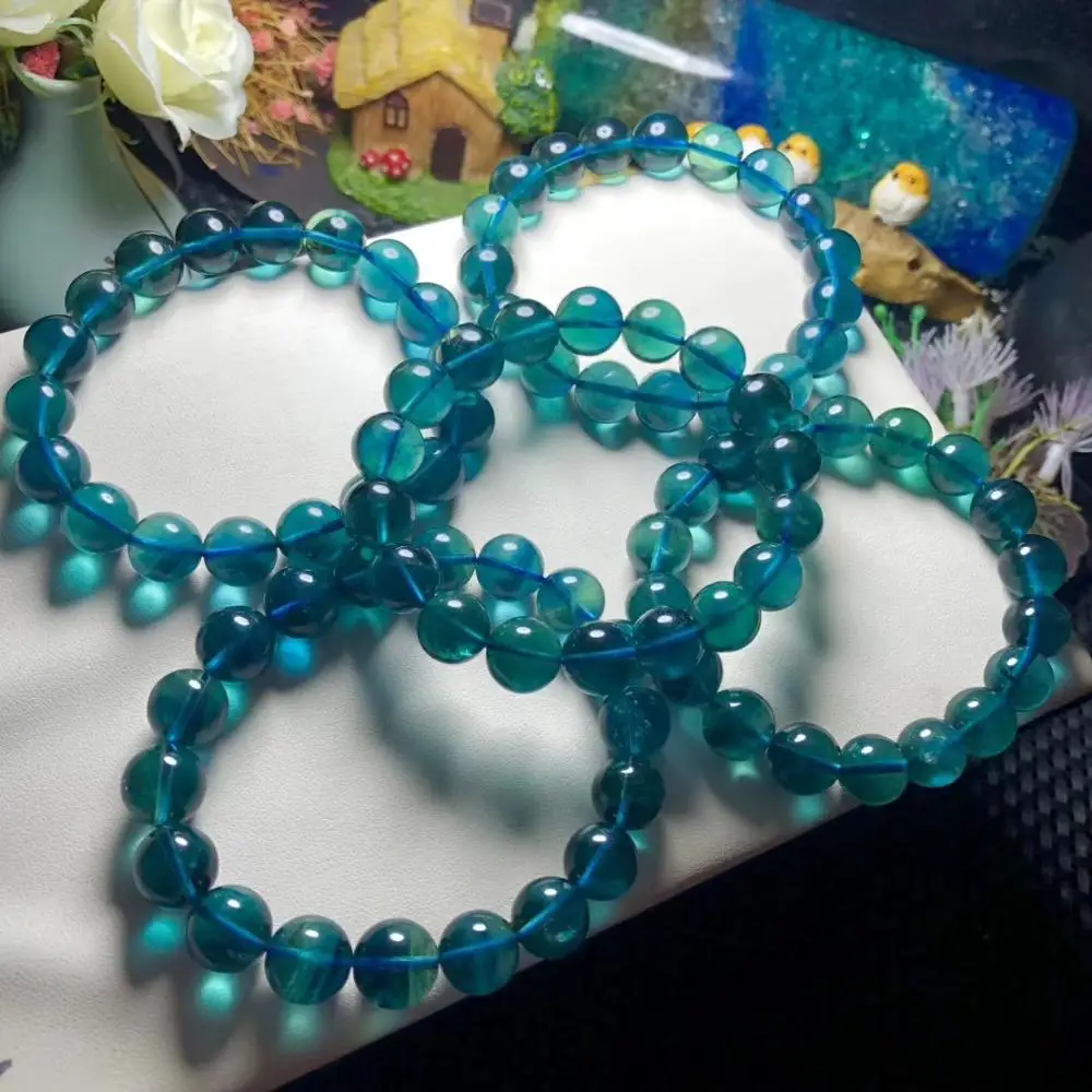 12mm Natural Blue Fluorite Quartz Rare Bracelet Gemstone Clear Round Beads Women Men Anniversary Love Gift AAAAA