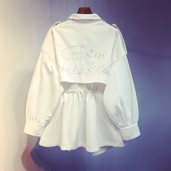 

Spring New 2020 And Autumn Women's Windbreaker Cotton Long-Sleeved Zipper Overalls Letter Embroidery Slim Waist Female Windbreak