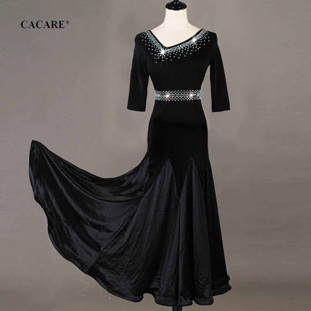 

Ballroom Dance Competition Dresses Tango Waltz Dress Flamenco Standard Dance Dresses D0018 Rhinestones Big Sheer Hem