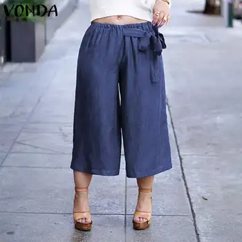 

VONDA 2020 Wide Leg Pants Women Casual Solid Color Long Pants Plus Size Demin Women's Trousers Elegant Summer Bottoms S-5XL