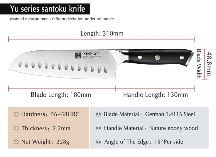 XINZUO 7 ''дюймовый нож Santoku немецкий 1,4416 стальной высокоуглеродный кухонный нож из нержавеющей стали ножи шеф-повара кухонная принадлежность инструменты