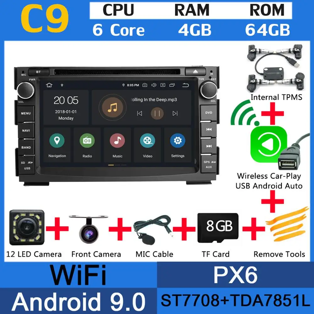 PX6 Wl CarPlay TPMS 2Din 8 ядерный Android 9,0 PX6 4G+ 64G Автомобильный dvd-плеер для KIA Ceed Venga DSP Авто CarPlay радио gps навигация мультимедиа головное устройство - Цвет: PX6 Wl CarPlay TPMS