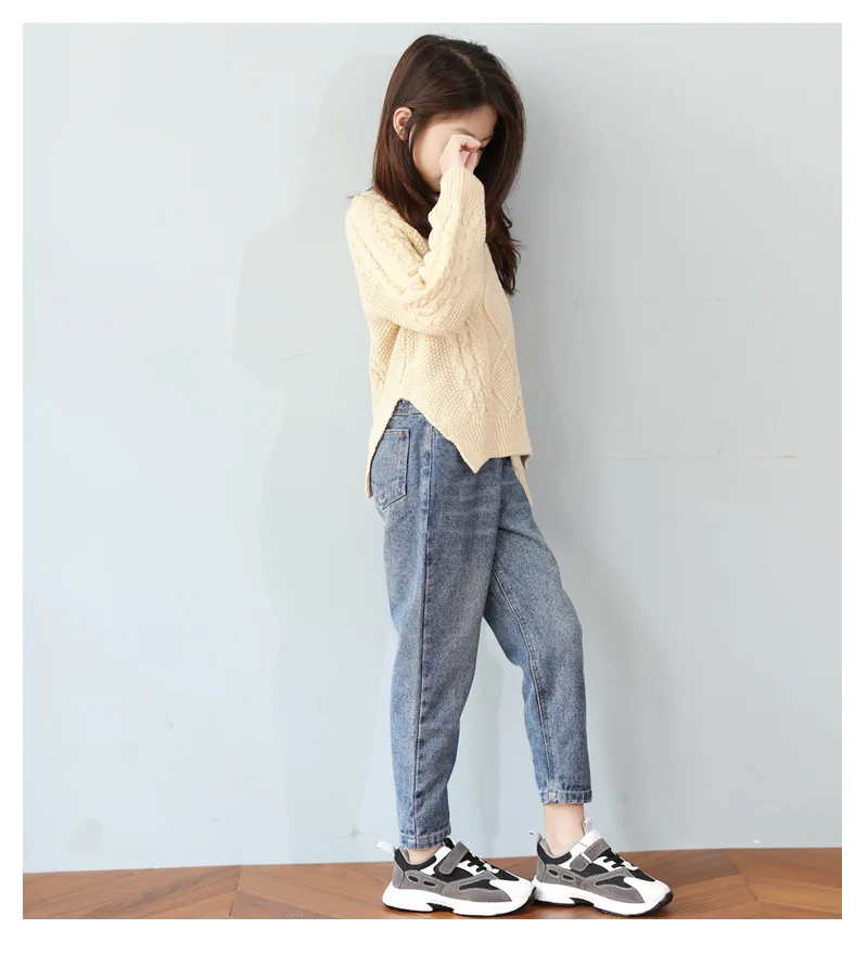 Новые джинсы для девочек г. Осенне-зимние штаны для девочек свободные брюки для маленьких девочек модные повседневные штаны с высокой талией для детей#8034