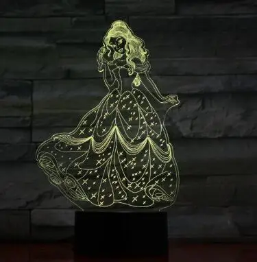Princess 2 Красавица и Чудовище светодиодный 3d-ночник принцесса Белла Декор для спальни подарок для маленькой девочки ночник для стола ночник Принцесса Белль - Испускаемый цвет: Princess 2
