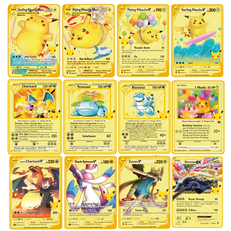

Pokemon 27 Styles 25th Gold Stainless Steel Metal English Card Game Collection Anime Cards Toys for Children Christmas Gift