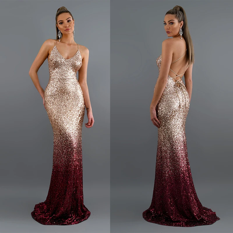 

Long Sparkle Ever Pretty 2019 New V-Neck Wedding Party Dress Women Elegant Sequin Mermaid Maxi Gold Evening Party Dress
