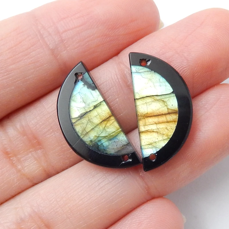 

Shimmer Labradorite and Obsidian Handmade intarsia Earrings Pair,Charms Women Earrings Jewelry For making,20x9x4mm,1.9g
