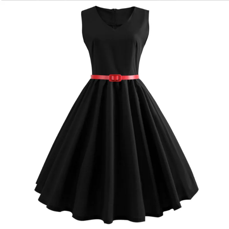 Женское платье, летнее, одноцветное, черное, элегантное, винтажное, сексуальное, v-образный вырез, размера плюс, роковой стиль, вечерние, туника, повседневное, красное, миди платье