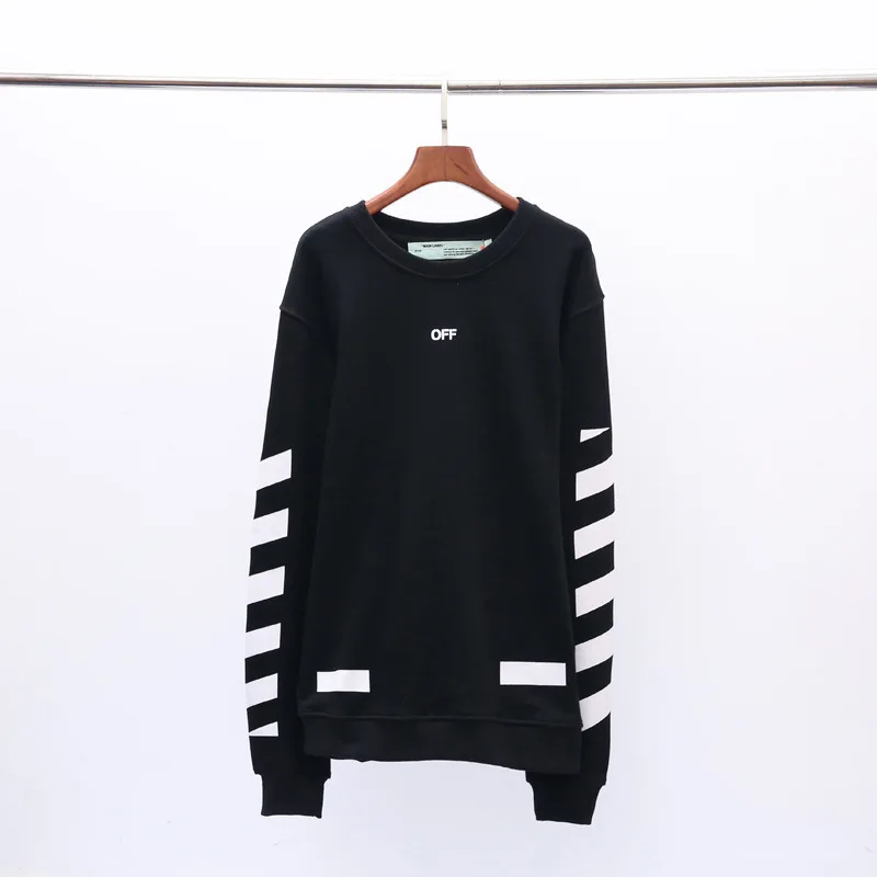 OFF-WHITE OW VIRGIL ABLOH trend свободная хип-хоп Уличная с длинным рукавом с круглым вырезом в полоску плюс бархатная мужская толстовка с капюшоном куртка - Цвет: Черный