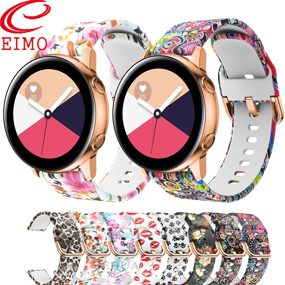 Ремешок силиконовый с принтом для Samsung Galaxy Watch 4 44 мм 40 classic 46 42 active 2 спортивный