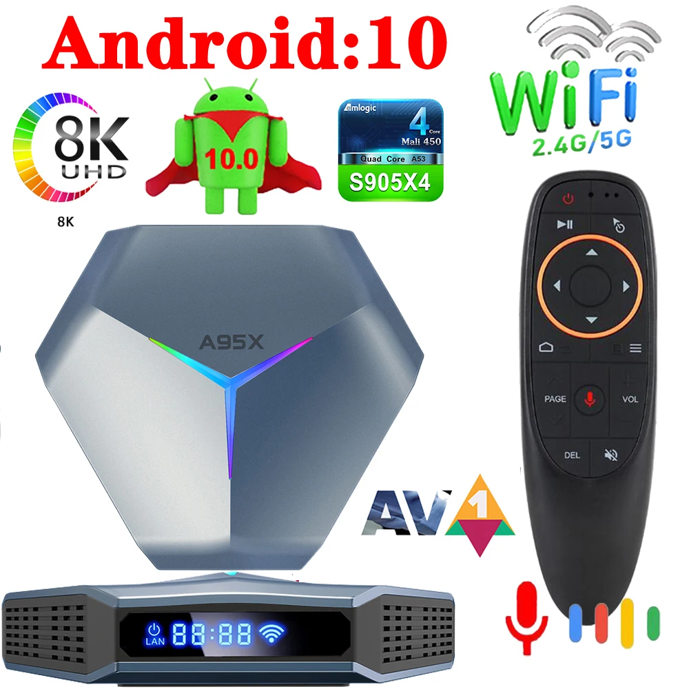 A95X F4 Amlogic S905X4 Smart TV Box Android 10 4K HD YouTube 5G Wifi RGB light 2021 High-performance super speed set-top box