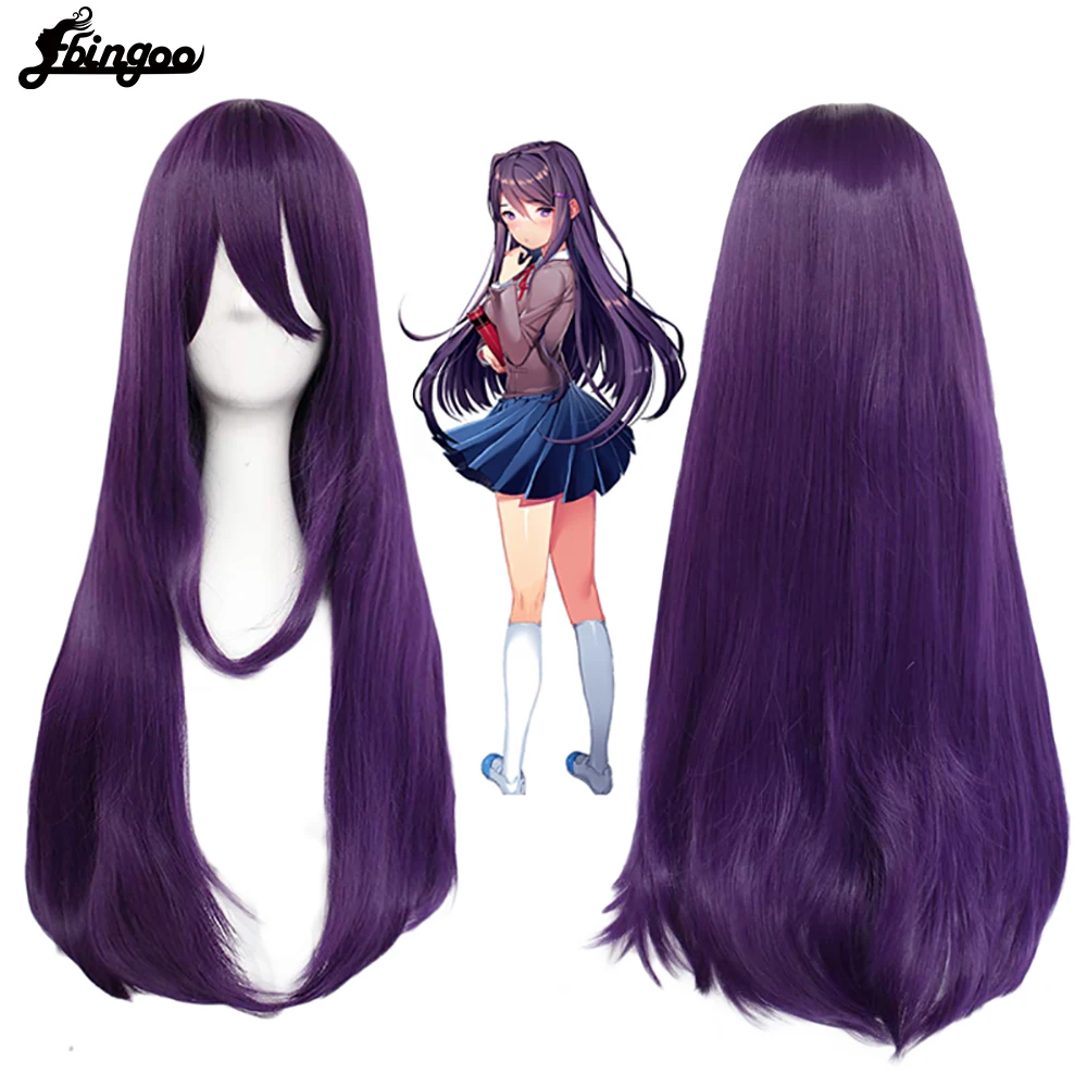 Ebingoo Doki Doki Literature Club Yuri Monika Natsuki Sayori Cosplay Wig High Temperature Synthetic Fiber Hair Wig for Halloween