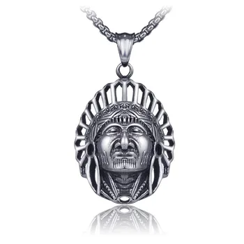 

European and American personality retro style Indian avatar pendant Street Hip Hop Rock Men's Necklace 9-X00092