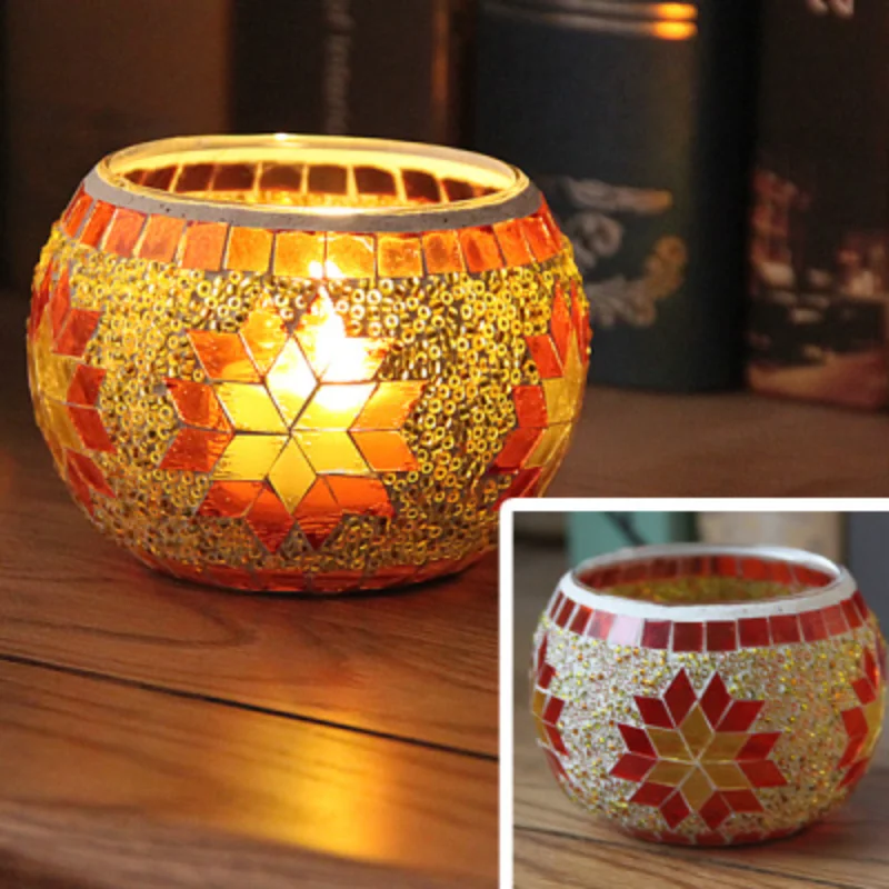 Snowflake Mosaic Glass Candlestick