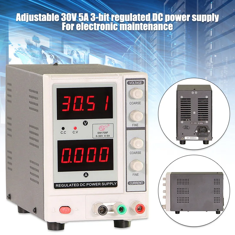 

Direct Current Power Supply Adjustable 30V/5A 4 Digits Voltage Regulator for Electronics Repair CLH@8