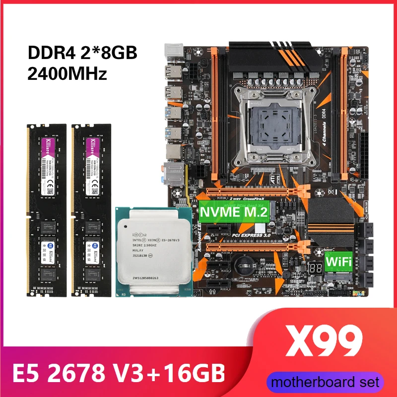 Kllisre X99 D4 материнская плата комбо с Xeon E5 2678 V3 LGA2011 3 CPU 2шт X 8 ГБ = 16 Гб 2400 МГц DDR4 память|Материнские платы|   | АлиЭкспресс