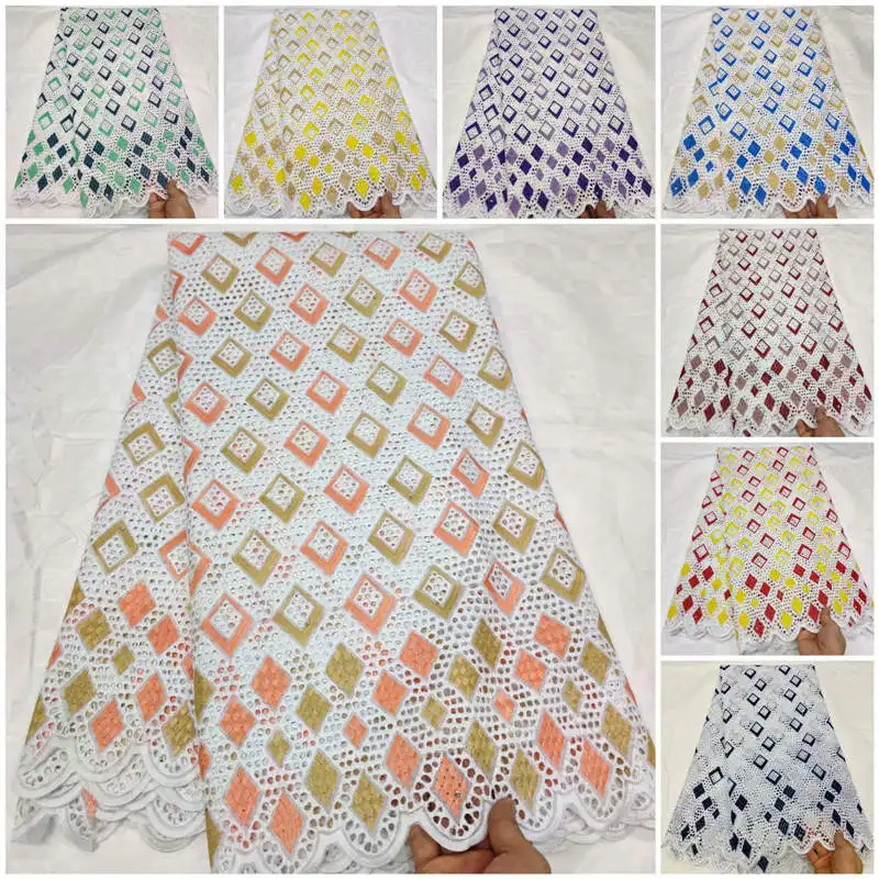 Последняя пробитая хлопчатобумажная африканская кружевная ткань высокого качества швейцарская вуаль африканская хлопчатобумажная Кружевная Ткань 5 ярдов! TLF9169