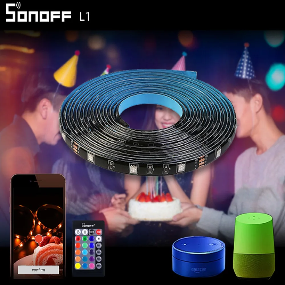 SONOFF L1 контроллер светодиодных Wifi смарт-светильник полосы Водонепроницаемый RGB с регулируемой яркостью, Wi-Fi, музыка пульт дистанционного управления для рождества на открытом воздухе Google Home 2 м/5 м