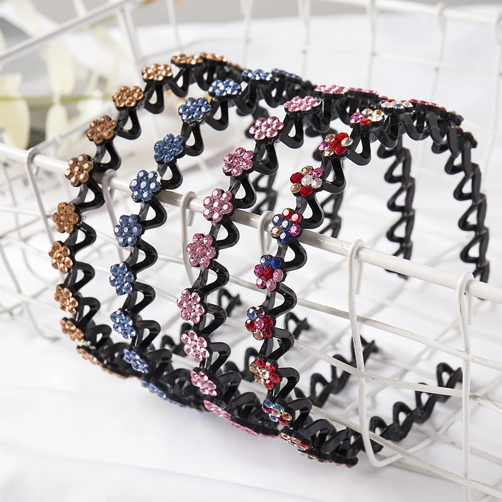 Fashion Flower Rhinestone Bangs Headband Non-slip Elastic