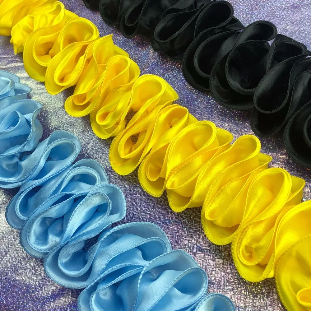 Черная белая Красная атласная плиссированная шифоновая кружевная отделка с