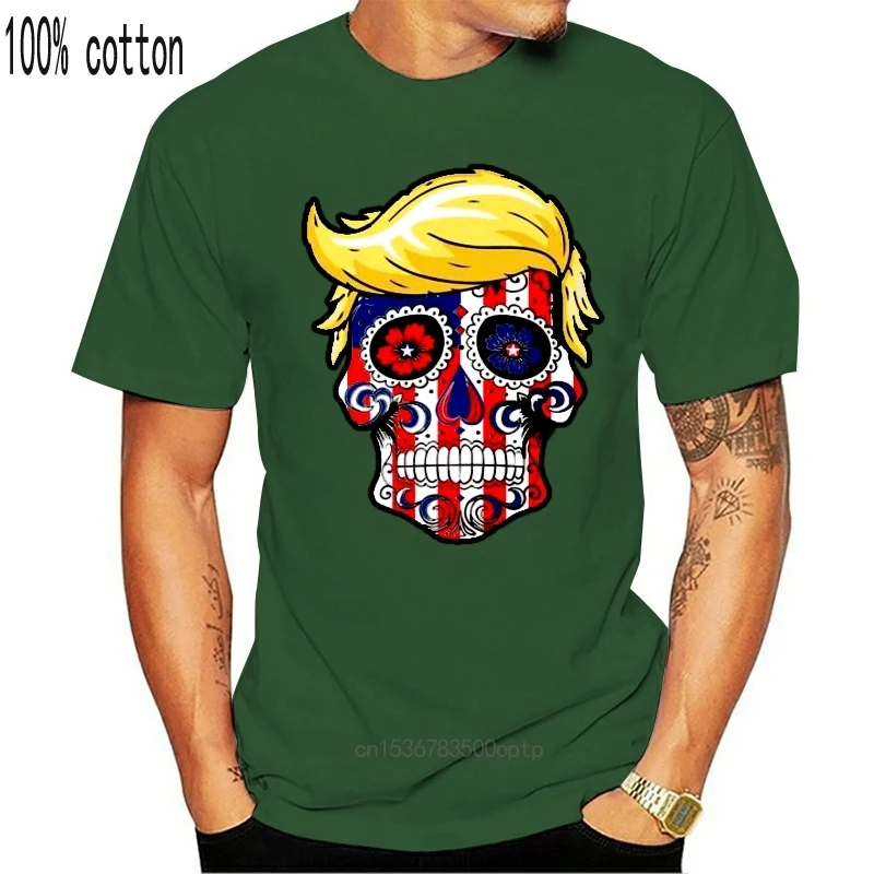 Donald Trump Sugar Skull Funny Political Unisex Black T-Shirt S-3Xl Personality Custom Tee Shirt | Мужская одежда