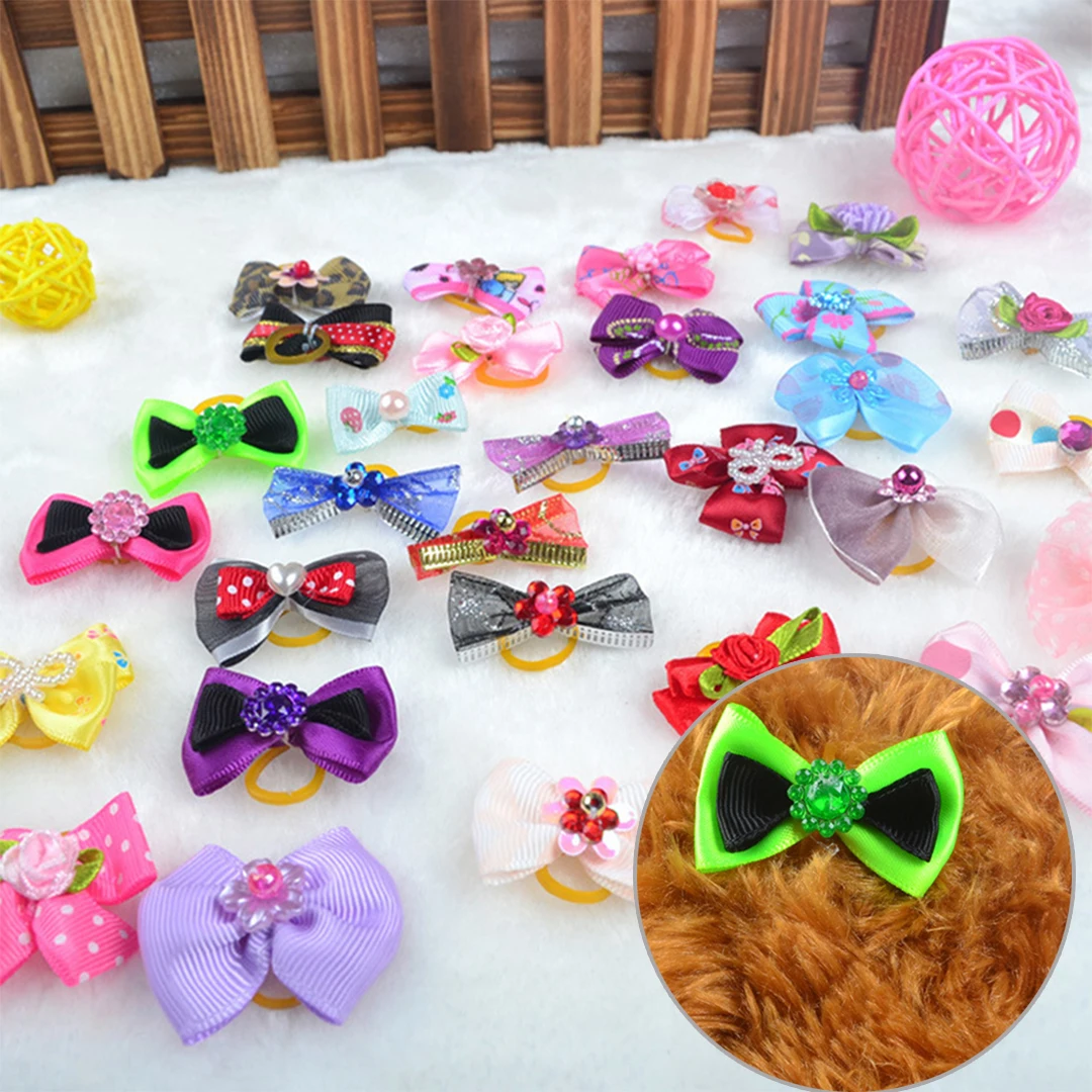 100 шт Ассорти уход за питомцем Bowknots собака кошка ножницы для тримминга бантики, аксессуары для волос