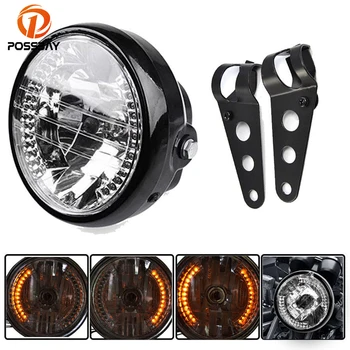 

POSSBAY 6.5" Motorcycle Headlight Turn Signal Indicator Blinker Light With Bracket Headlamp for Harley Suzuki Yamaha Cafe Racer