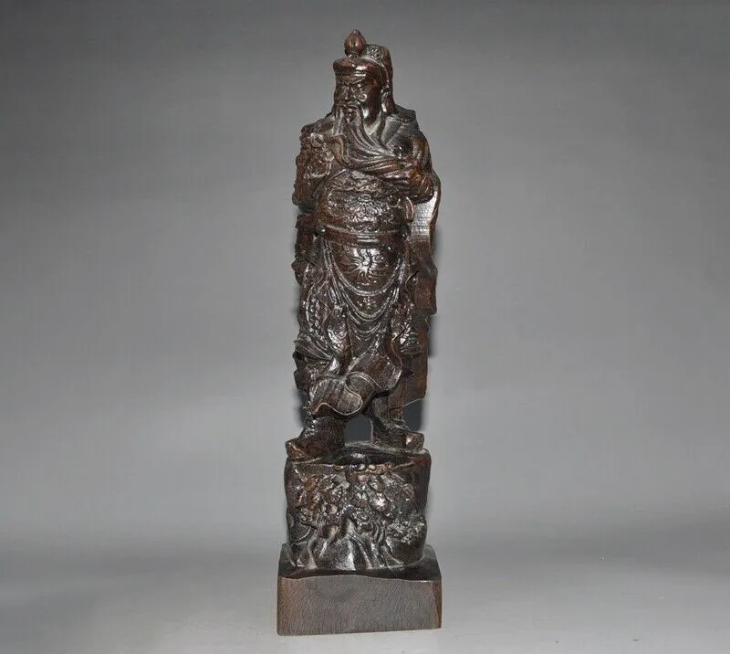 

wedding decoration 11"Chinese Rosewood Wood carved Dragon God of war Guan-gong Guanyu Guandi statue