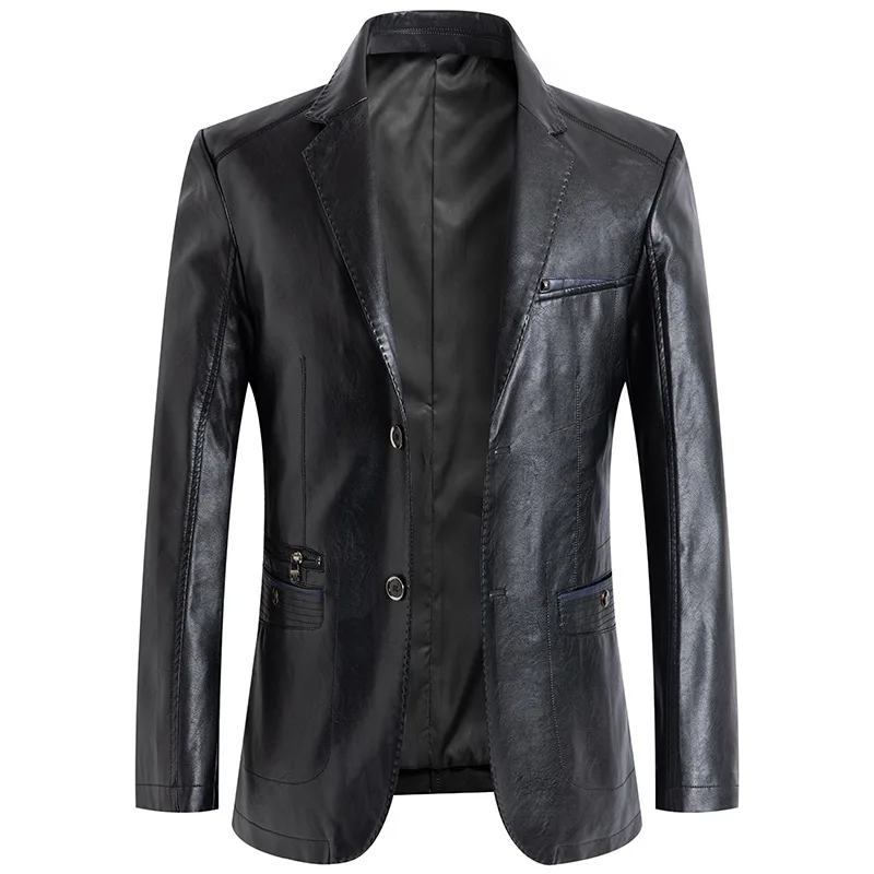 

High Quality Men's Leather Suit Jacket Men Blazer Spring Autumn Classic Business Casual Leather Jacket Coat Male Blazer Outwear
