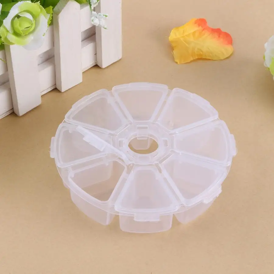 

8 Grids Adjustable Transparent Storage Box for Small Component Jewelry Tool Box Makeup Clear Round Acrylic organizer