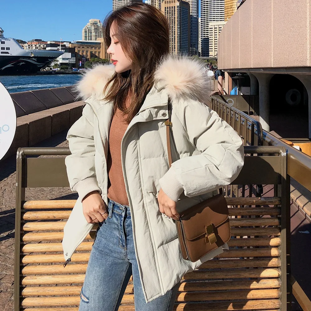 

Photo Shoot Large Pocket Drawstring Cotton Overcoat Women's 2019 Winter New Style Retro CHIC-Style Large Fur Collar Hooded Cotto