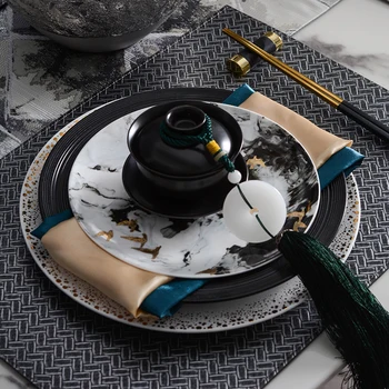 

Modern Chinese Ink Pattern Ceramic Tableware Set Creative Western Plate Advanced Plate Dish Pasta Dish Restaurant Cafe Dish