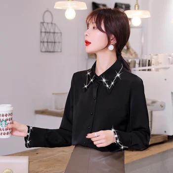 

COIGARSAM Casual Full Sleeve Shirt Womens tops Spring Fashion Office Lady Chiffon Women shirts Wine Red Black 3901