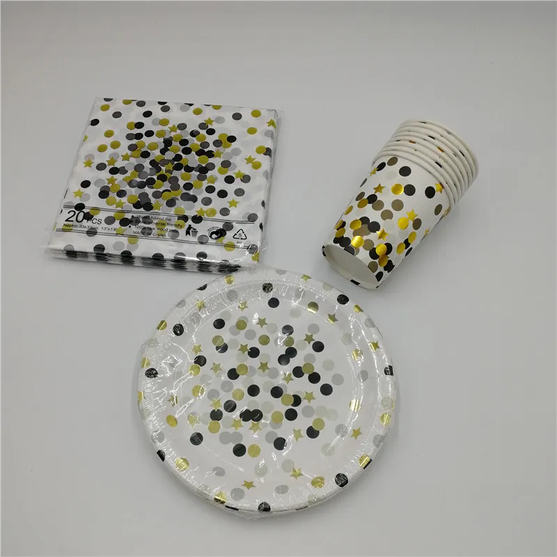 Gold black dot 40 шт. цветная бронзовая Золотая точечная штамповка одноразовая посуда Салфетка под тарелку кружку наборы для детей день рождения вечеринка Свадьба Рождество Декор - Цвет: Gold black dot