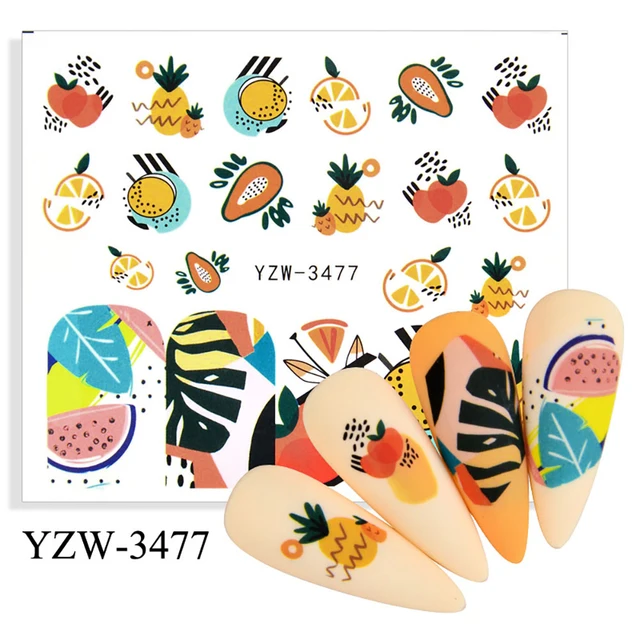 Colorful Face Flower Stickers Nail Stickers Transfer Nails Water Decal Nail Decals Leaf Sticker Series Watermark Nails Geometric YZW-3477