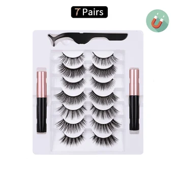 

New 7 Pairs Magnetic Eyelash Set Double Magnet Liquid Eyeliner & Tweezers Set 3D Lasting Mink Eyelashes and Magnetic Eyelashes