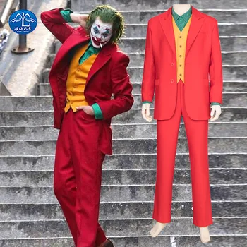 

2019 Joker Origin Movie Cosplay Joaquin Phoenix Arthur Fleck Costume Batman The Joker Uniform Red Suit Halloween Men Outfit