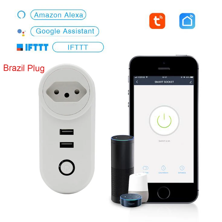 Бразилия wifi Smart BR Plug с двумя портами usb синхронизации розетка Беспроводная