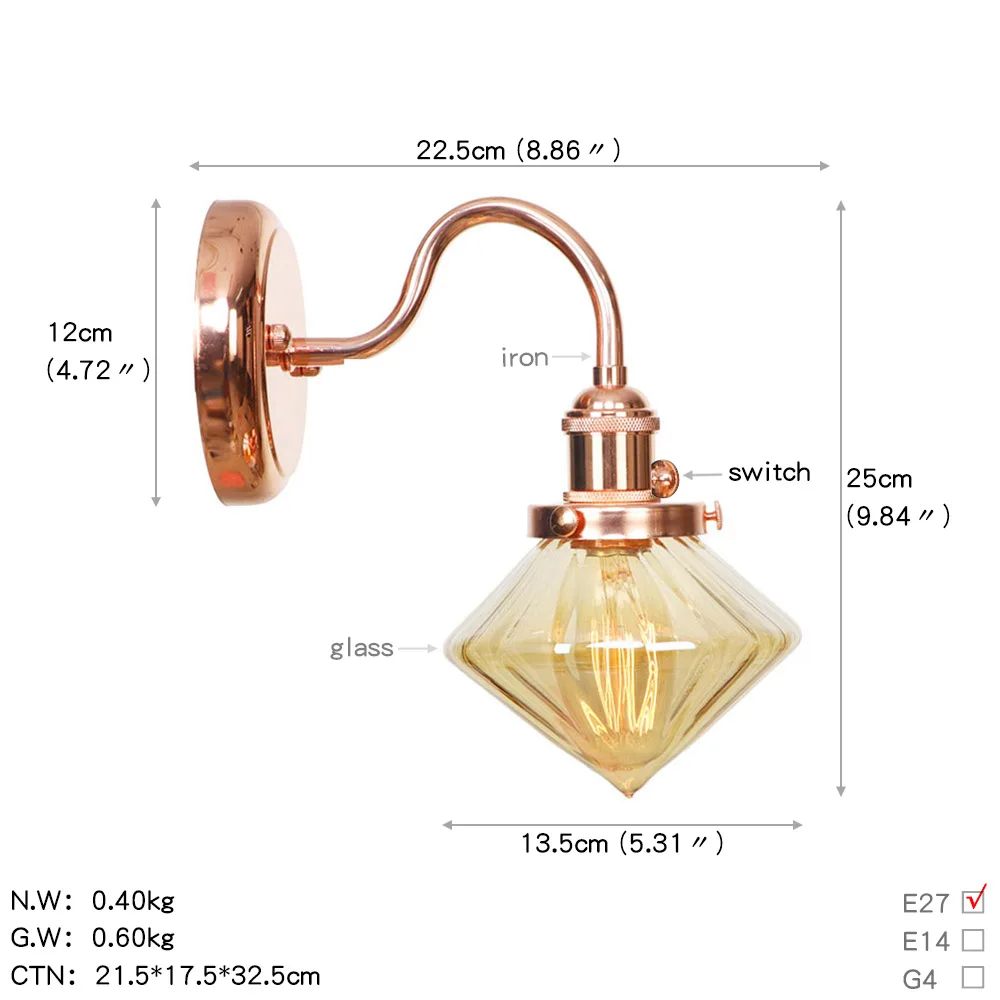BA122玫瑰金+琥珀色罩 尺寸图英文版