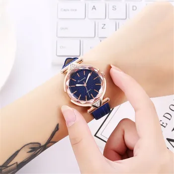 

Creative Ladies Glass Fashion Quartz Watch With Diamond Belt Concise Design Wristwatch Bracelet for Women's Watches