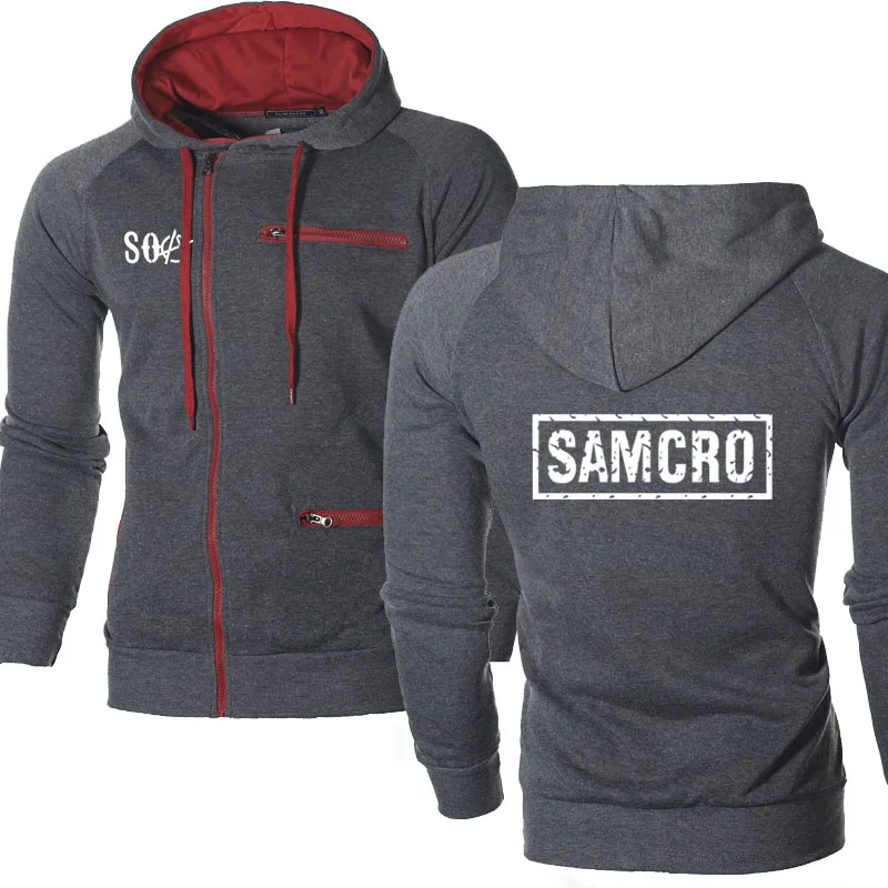 

New Fashion Men Sportswear Zipper Jacket SOA Sons of anarchy the child SAMCRO Male Casual Sweatshirt Fleece Hip Hop Warm Hoody