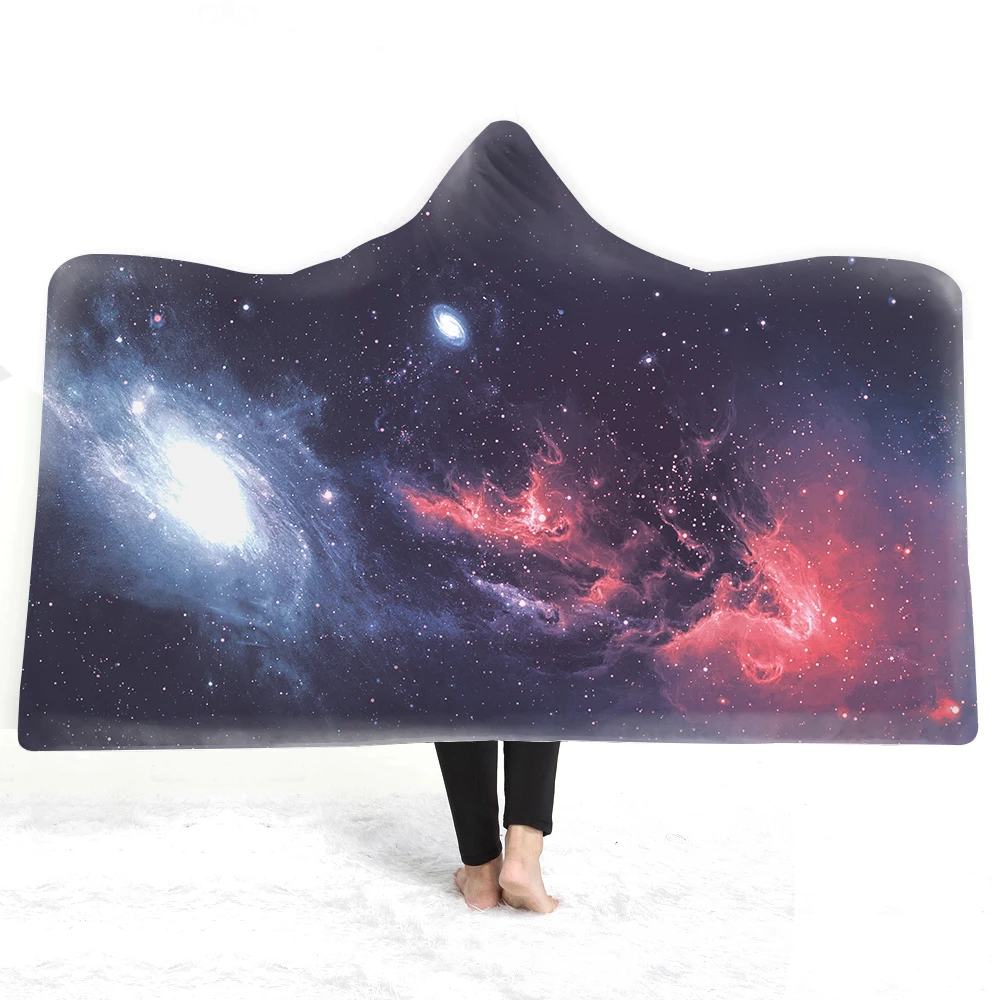 Одеяло из микрофибры, 3D принт, галактика, космос, Вселенная, флис, шерпа, одеяло для подростков, носимое, с капюшоном, пледы, теплое одеяло
