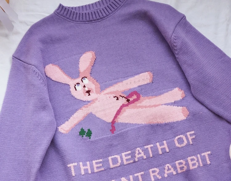 Осенне-зимний небольшой свежий милый вязаный свитер с кроликом, японский Harajuku, мягкий фиолетовый студенческий Свободный вязаный пуловер, топы