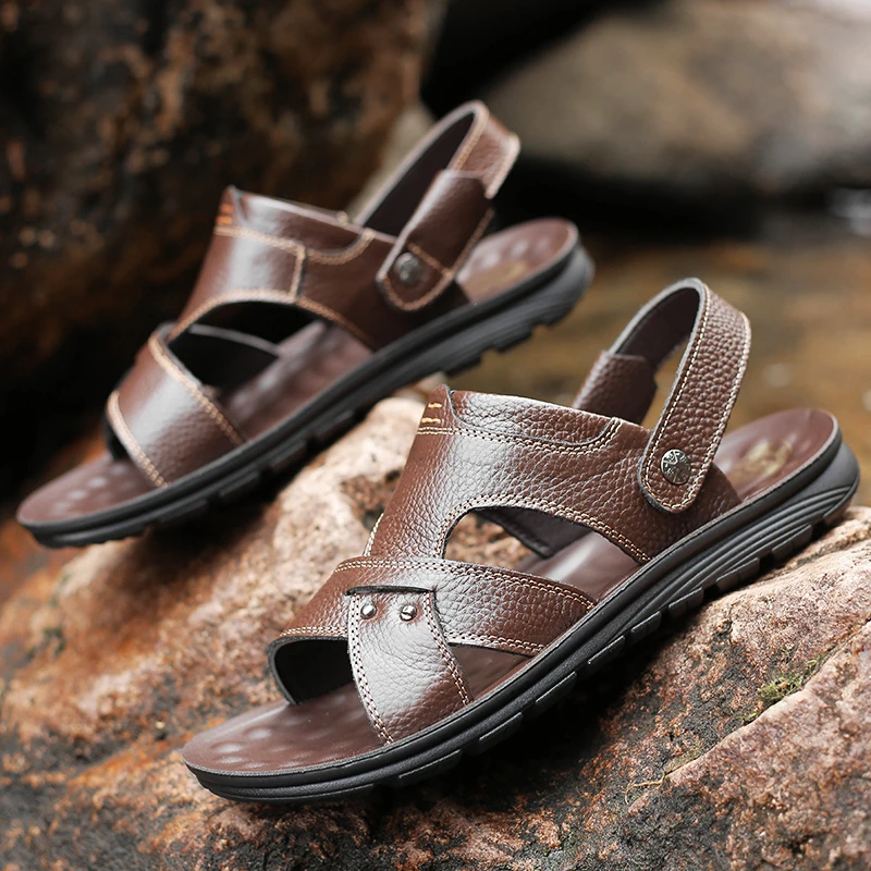 Sandalias de verano para hombre, zapatos de playa de cuero suave cómodo, sandalias antideslizantes para exteriores, calzado de agua, gran oferta| | AliExpress
