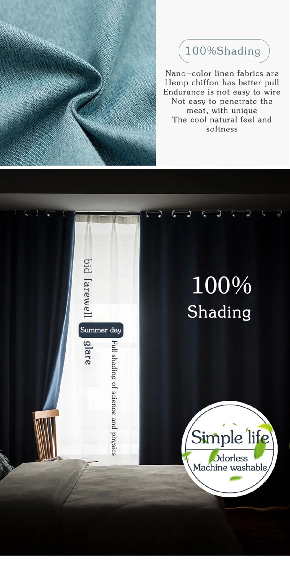 linho olhar cortinas blackout para quarto sala de estar janela cortinas cortinas painel cortina cego isolamento térmico completo shad