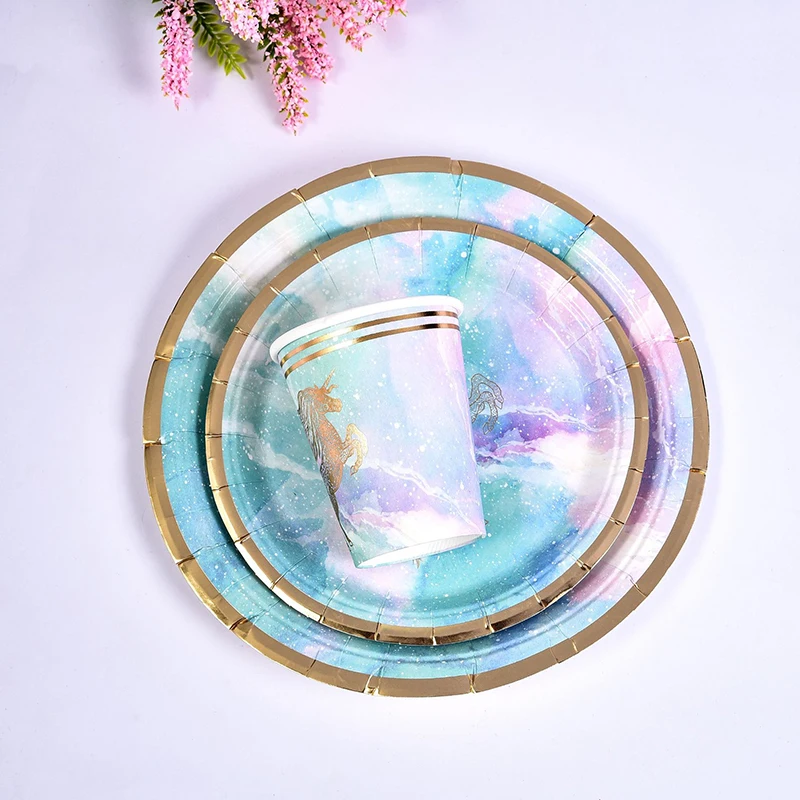 

Unicorn Party Disposable Tableware Baby Shower Girl 1st Birthday Theme Party Plate Cup Straw Wedding Decoration Supplies