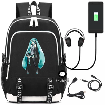 

VOCALOID Hatsune Miku USB Charging Printing Backpack Large Capacity Kawaii Women School Bags Laptop Student Computer Travel bag