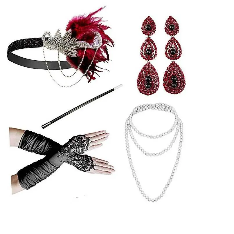 1920's Cosplay Flapper Halloween Charleston Costume 1920s Gatsby Accessories Pink Nude Headpiece Great Gatsby Feather Headband costume headband 1920s gangster accessories