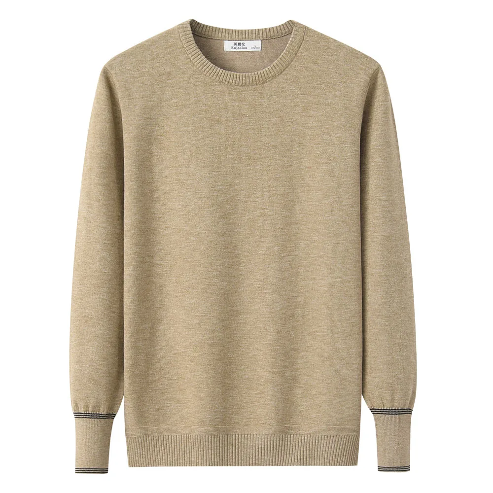 Light khaki Enjeolon, мужские свитера, Осень-зима, модные, повседневные, облегающие, вязанные, мужские пуловеры, брендовая одежда, трикотаж, MY3250 - Цвет: Light khaki