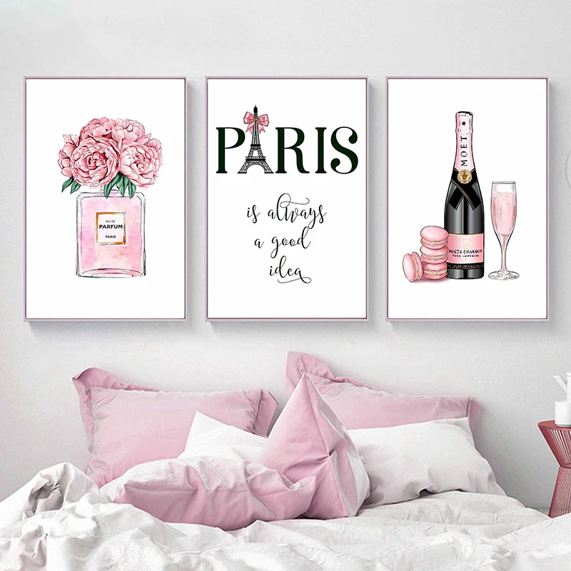 Fashion Art Posters and Prints Champagne Perfume Poster Paris Tower Canvas Painting for Living Room Decoration Pictures | Дом и сад